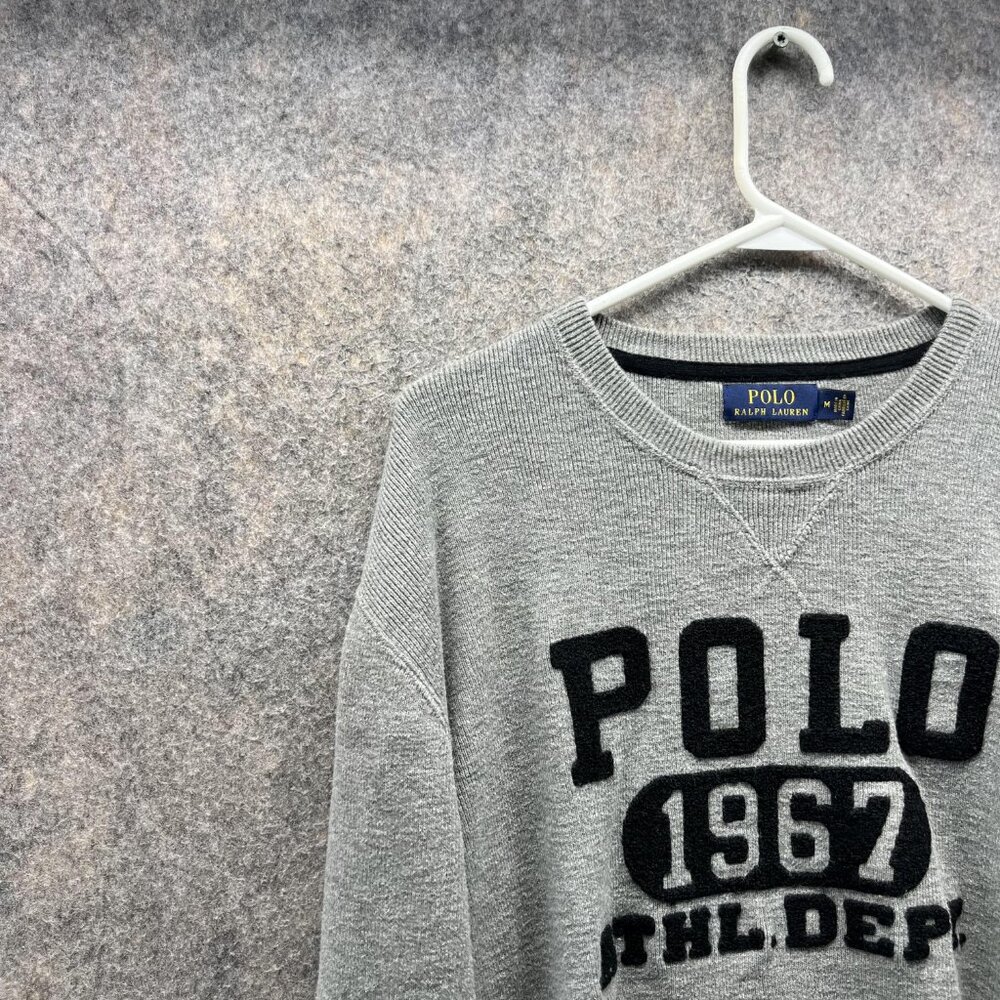 Polo Ralph Lauren Sweater Men Medium Gray Sweatshirt Pullover 1967 Fleece - Picture 3 of 12
